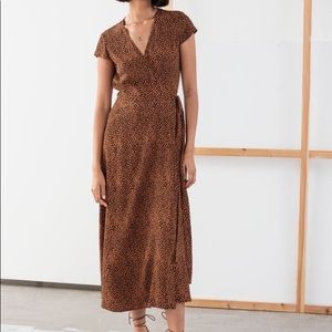 & other stories leopard midi print wrap dress